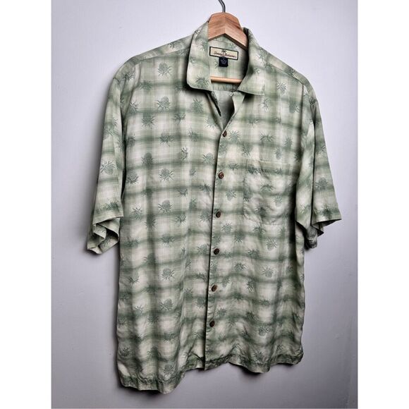 Tommy Bahama Silk Short Sleeve Wood Button‎ Green Pineapple Hawaii Shirt size M - Picture 11 of 15